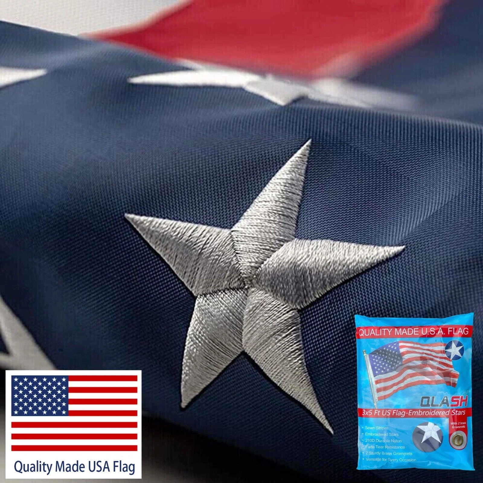 American Flag 2×3 Luxury Embroidered Star Double Sided Heavy Duty Nylon Outdoor