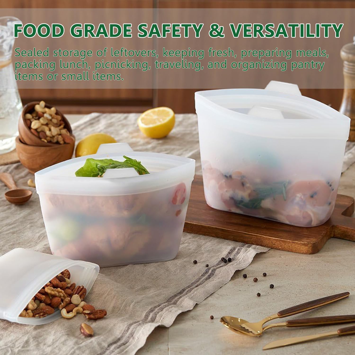 Food Grade Reusable 9.72″ x 6.85″ x 1.38″ (Large, 51oz/1500ml), Clear