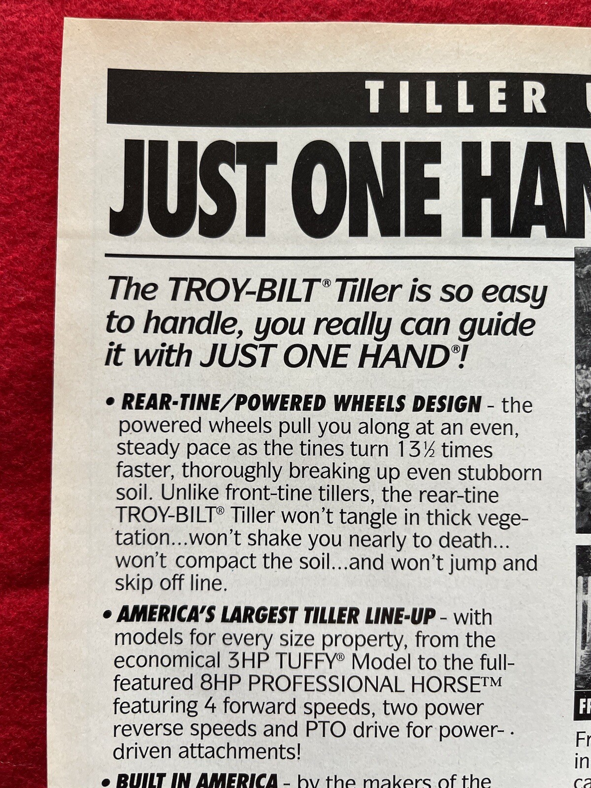 Vintage 1993 Troy Bilt Tiller Print Ad
