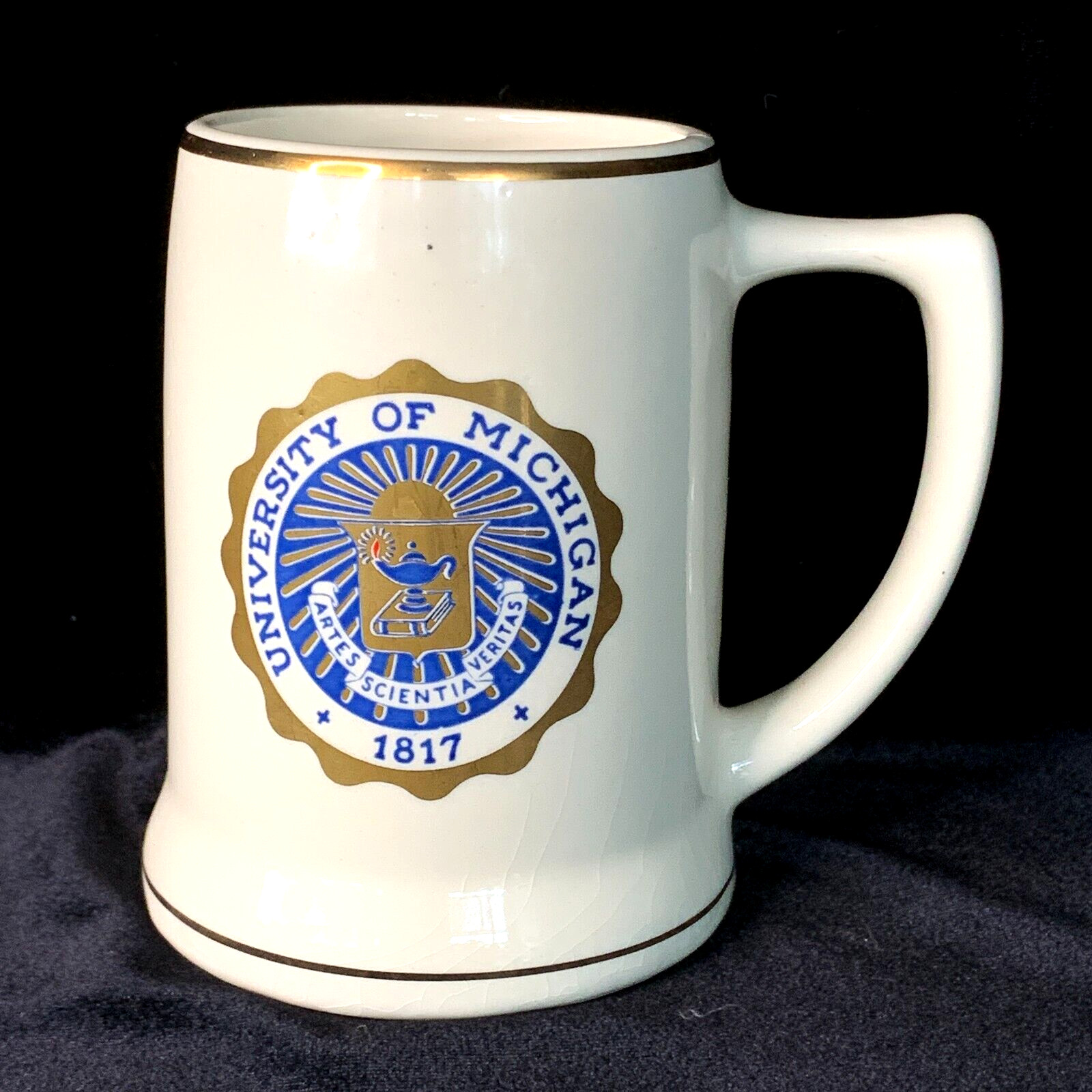 University of Michigan Stein Tankard Mug 16 Ounces Logo Gold Trim