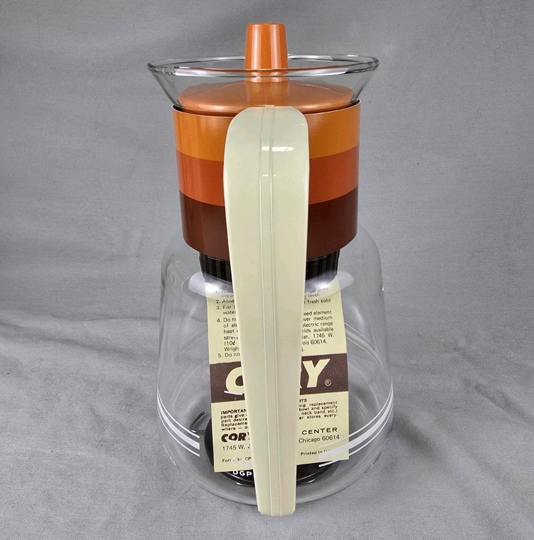 Vintage NOS Cory Stove Top Glass Percolator 4 to 8 Cup Coffee Pot Striped Orange