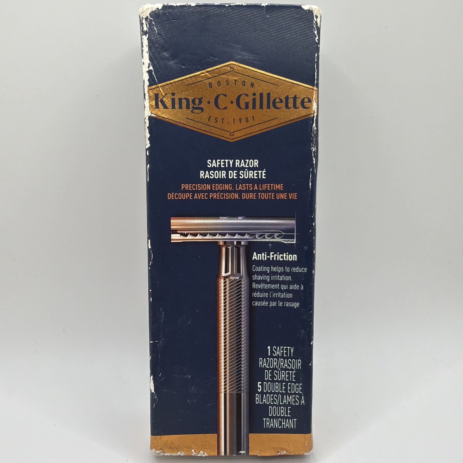 King C Gillette Chrome Plated Handle Double Edge Single Safety Razor & 5 Blades