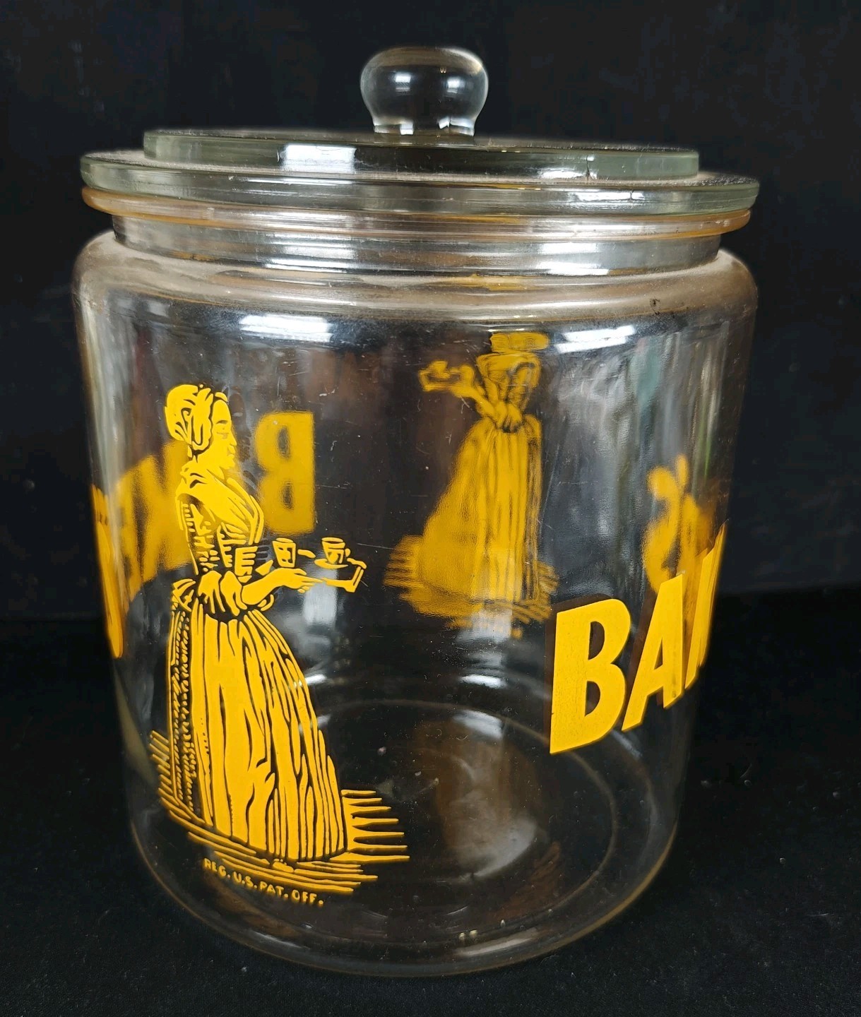 Vintage Bakers Chocolate Jar Large Display Countertop Glass Yellow Walters Girl