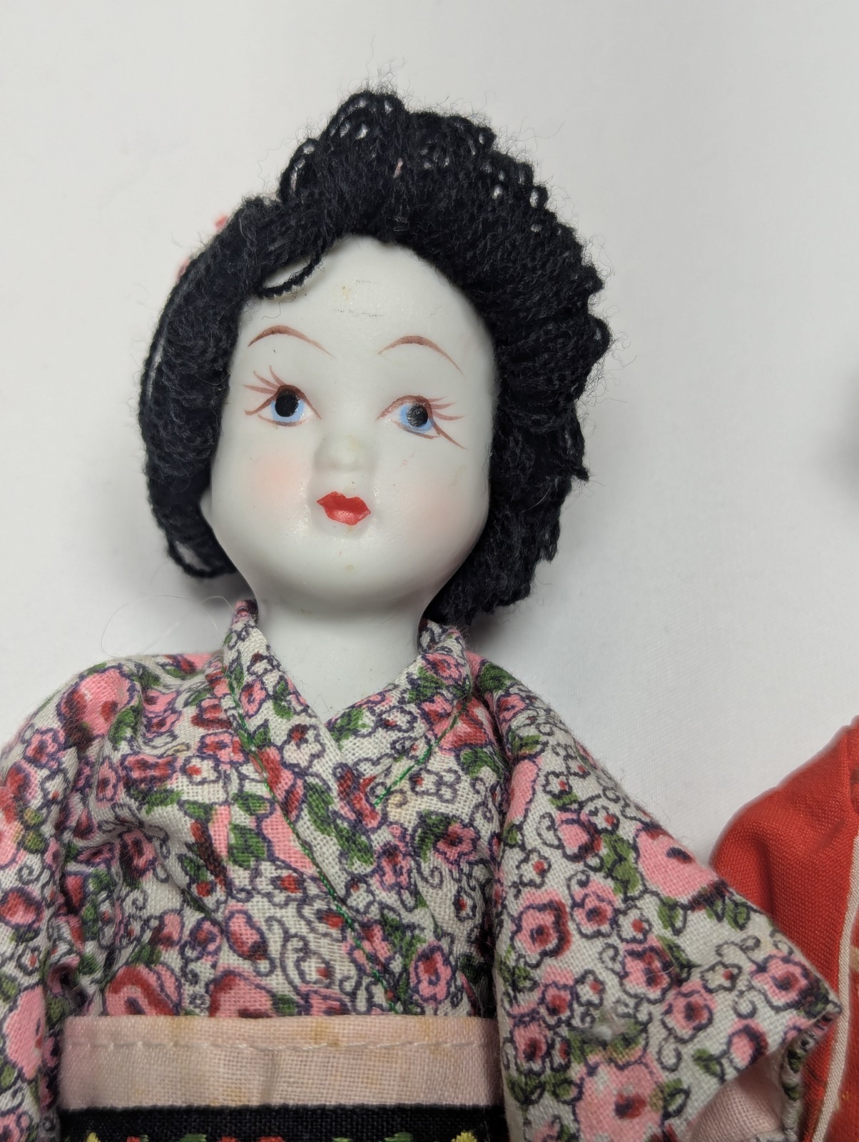 Vintage Asian Porcelain Ceramic Dolls Girl Dolls Asian Inspired 9” Lot of 2