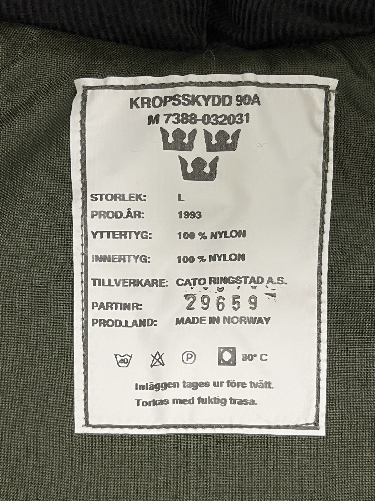 Swedish Body Armor Vest Shrapnel Protection Kroppsskydd 90A Large