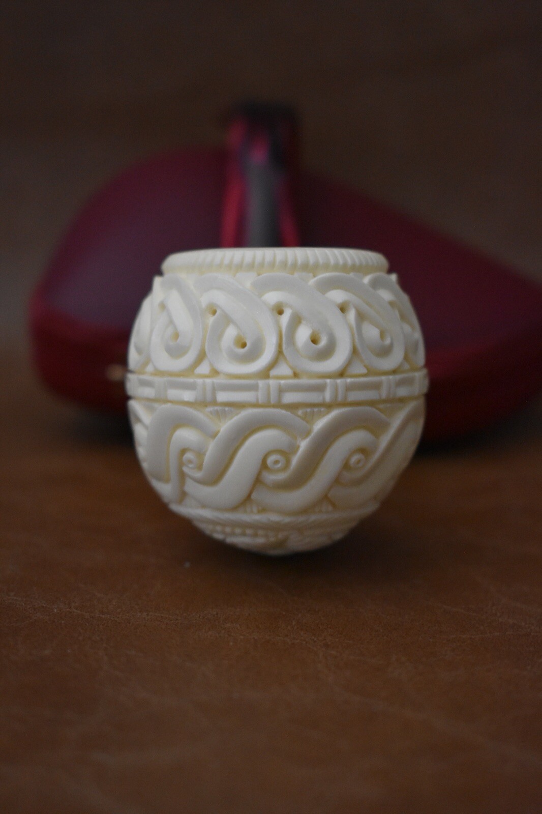 Ornate Fat Apple Pipe Brand New Block Meerschaum W Army Pocket Case#1040