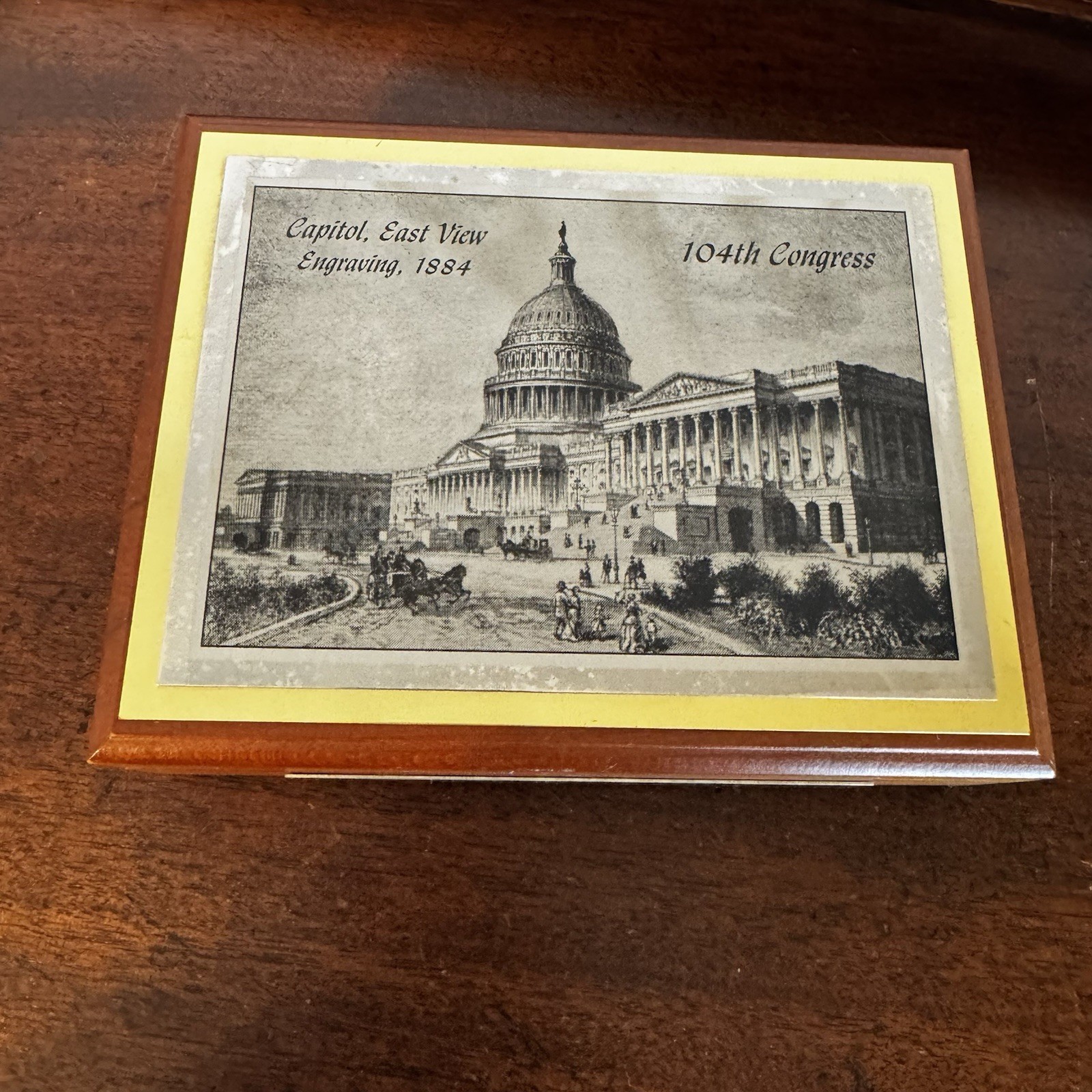 United States Senate, 104th Congress, Capital,East View, Engraving 1884 Wood Box