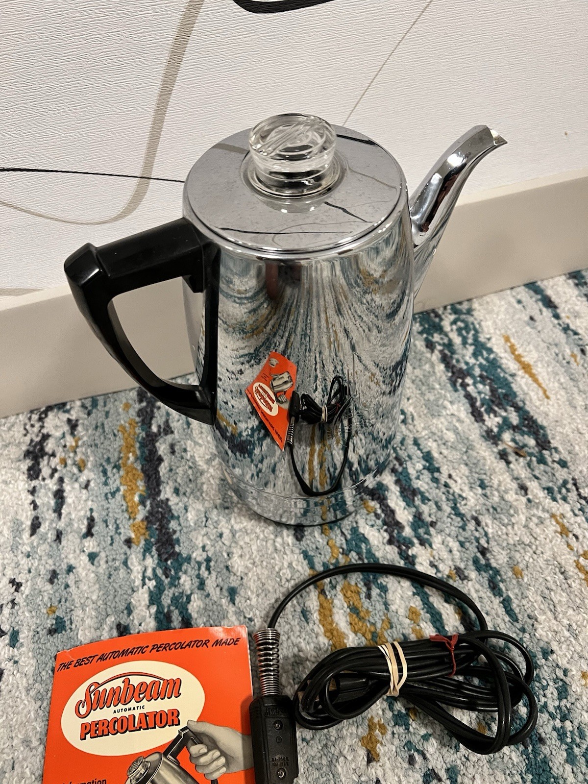 Vintage Sunbeam Percolator 10 Cup Automatic AP10A Chrome Glass Knob TESTED WORKS