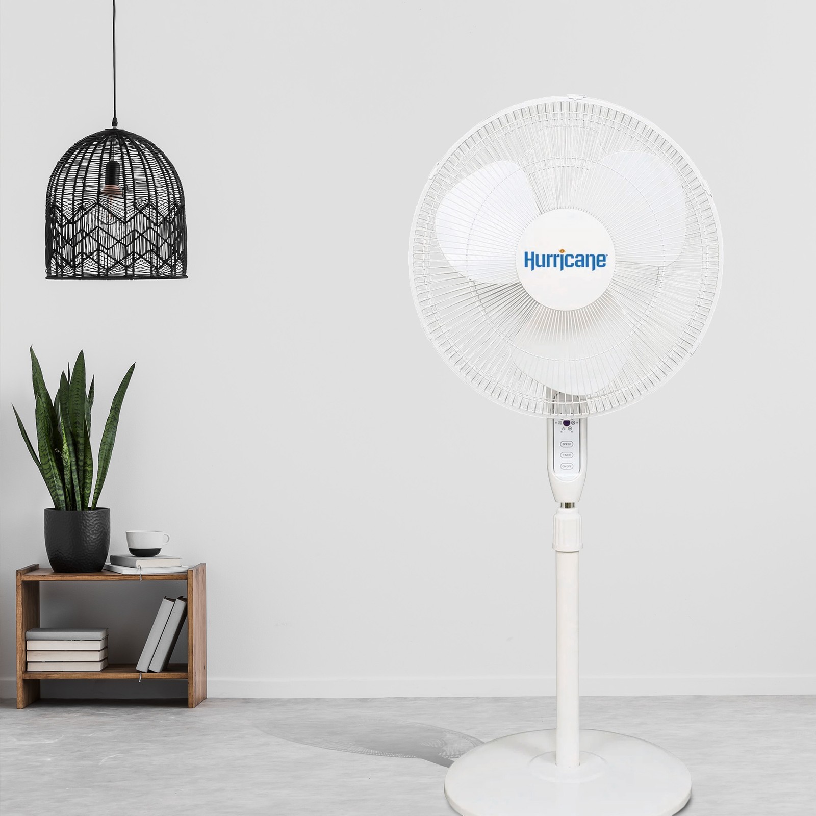 Hurricane Supreme 16″ 3 Speed Oscillating Stand Pedestal Fan with Remote, White