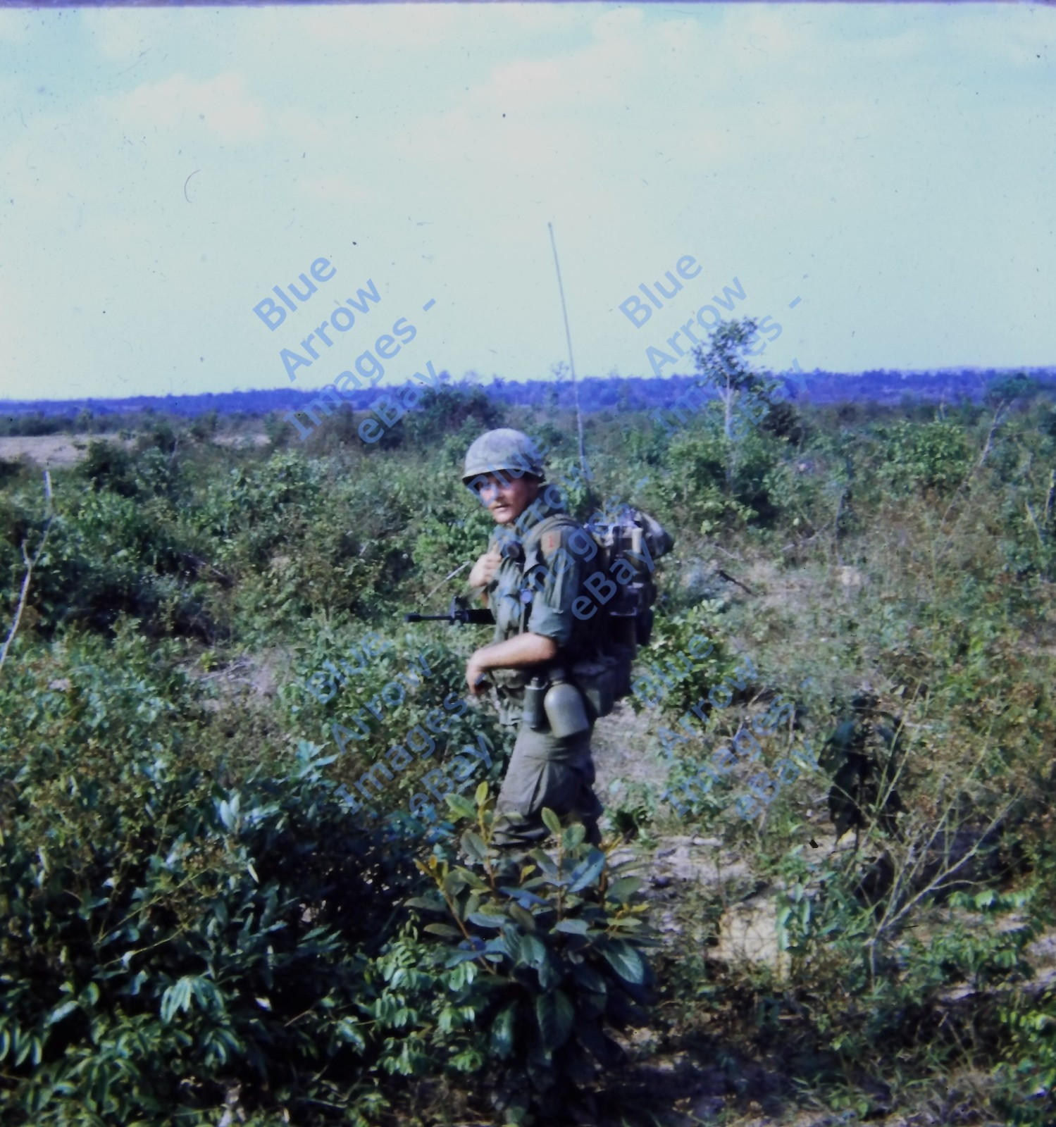 1969 126 Film Slide US Army Soldier in Field Backpack Gear Radio #11752