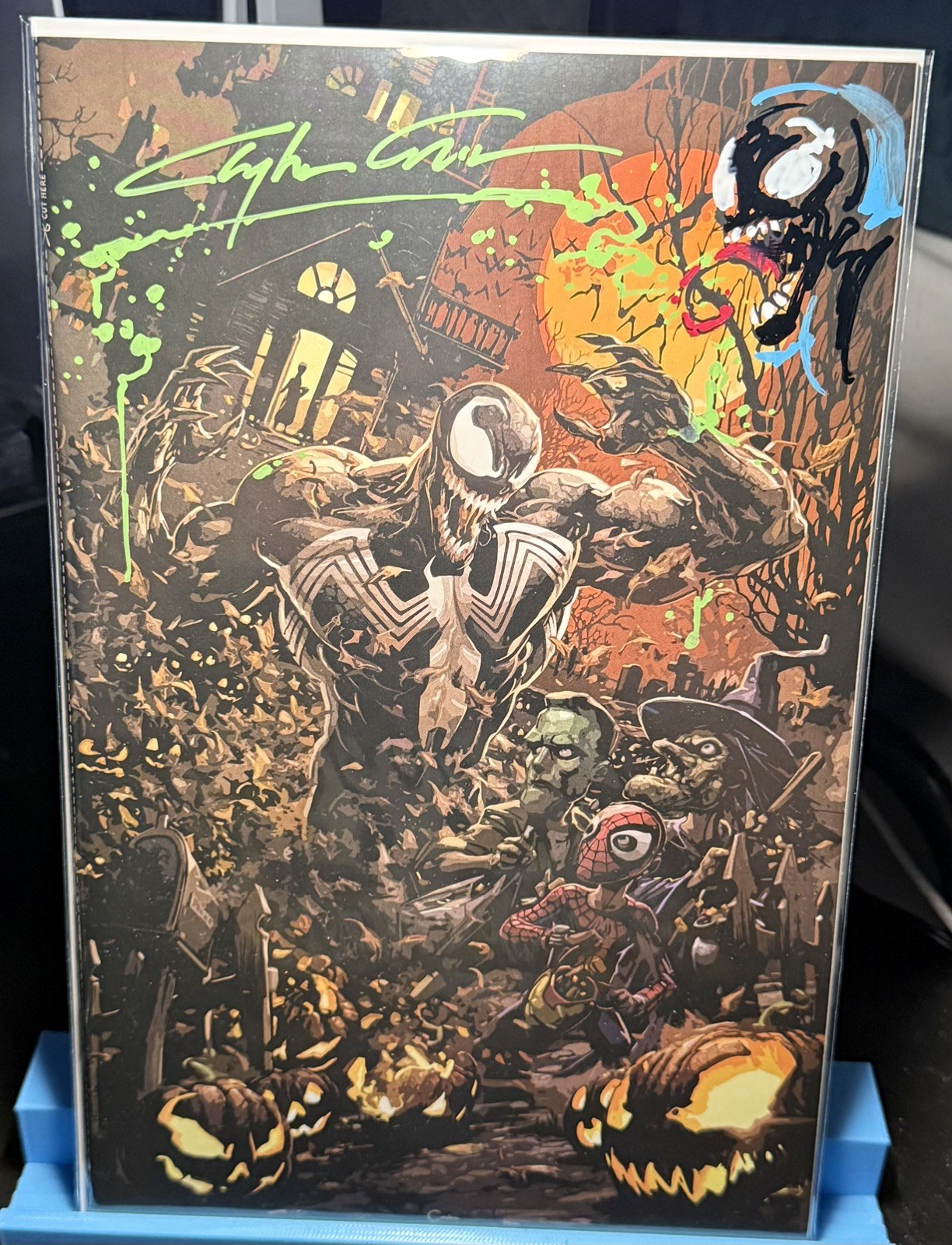 Venom #1 Black Flag Clayton Crain Virgin Green Murder Signature and Remark