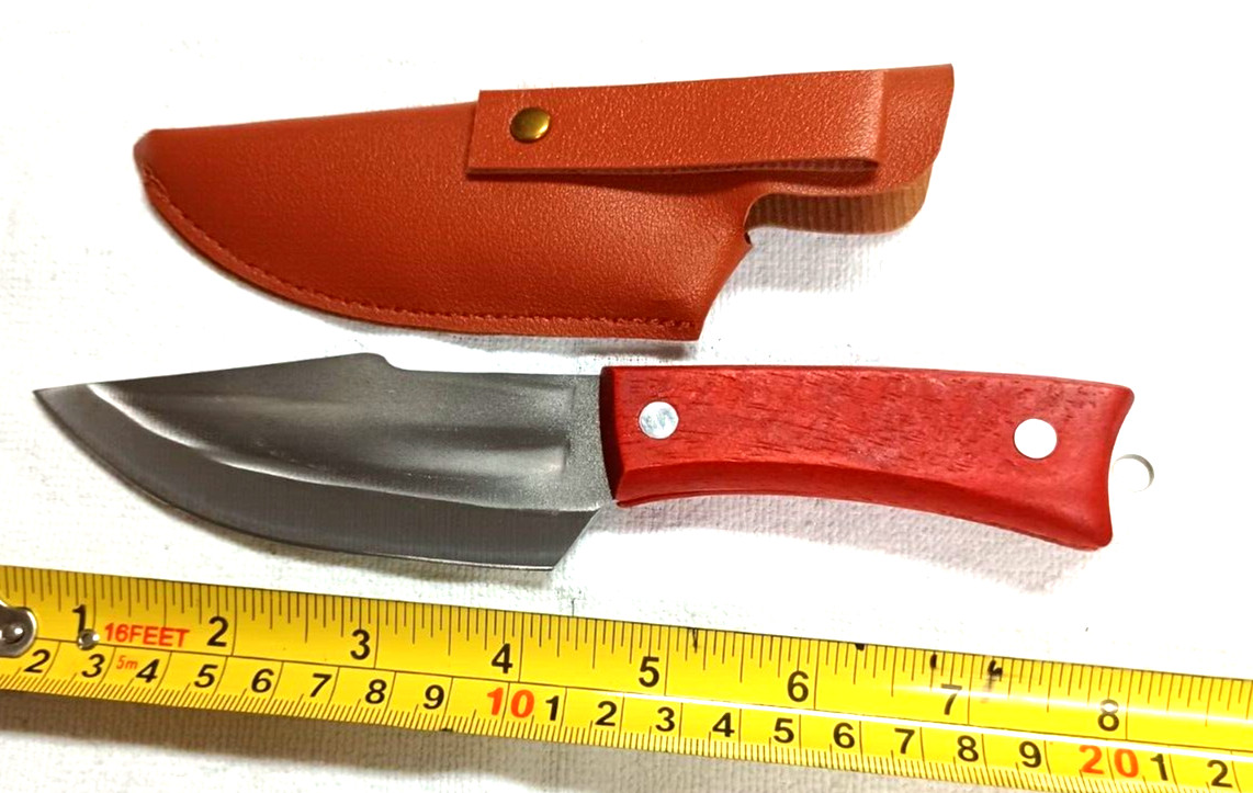 8.5″ Hunting Knife with brown case 4-1/4″ Blade Wood and Steel Handle Full Tang