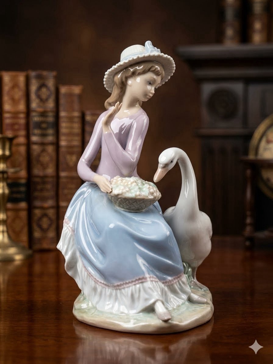 Rare Signed LLADRO 5034 “Goose Trying to Eat” – Autographed by Juan Lladro 1990