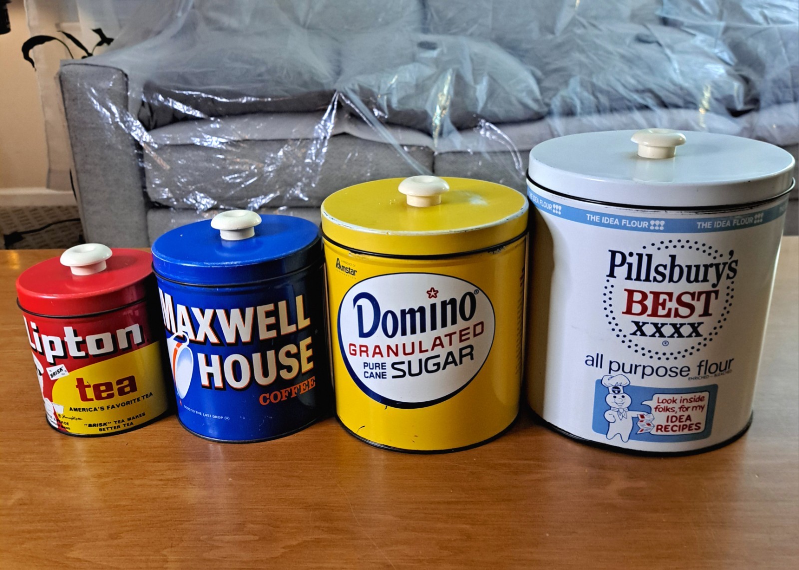 J.L. Clark Vintage Canister Set Pillsbury, Domino, Maxwell House, Lipton