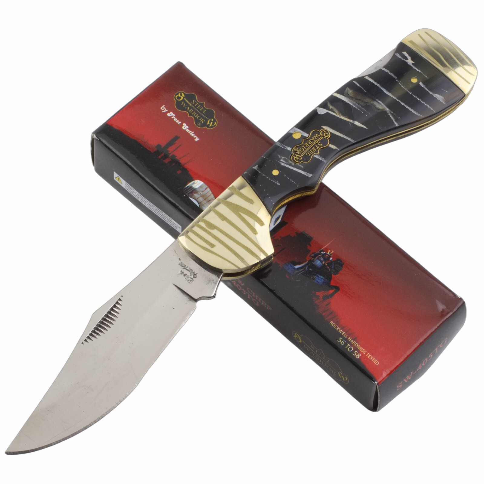 Frost Steel Warrior Choctaw Lockback Pocket Knife Striped Bone Handle