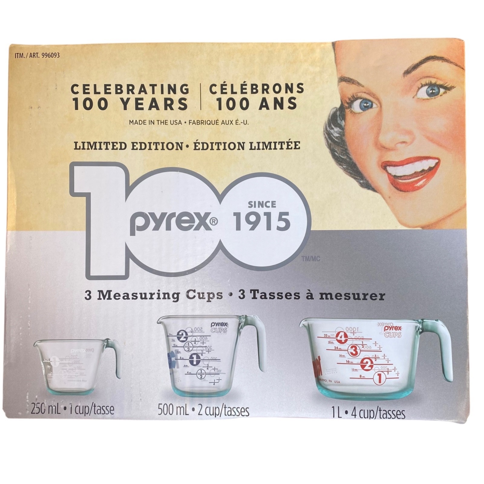 Sealed Pyrex 100 Years 3 Measuring Cups Set NIB 1, 2, 4 CUP New Box Set