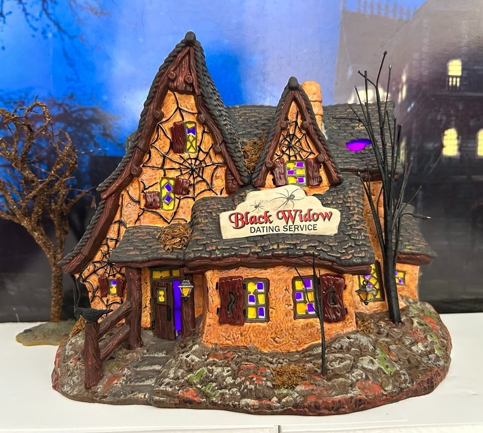 DEPT 56 Snow Village Halloween BLACK WIDOW DATING SERVICE! Spider, Cool, New