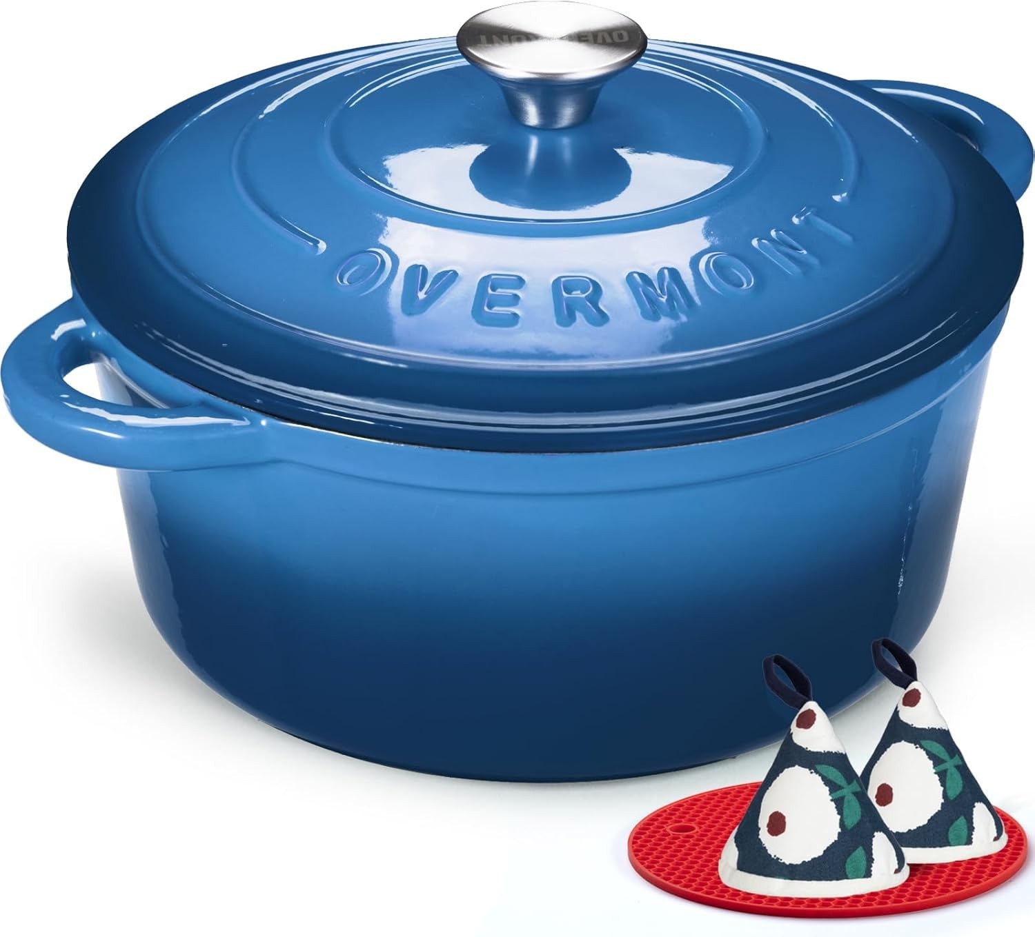 Elegant 4.5QT Cast Iron Dutch Oven with Lid & Potholders – Easy to Clean, Blue