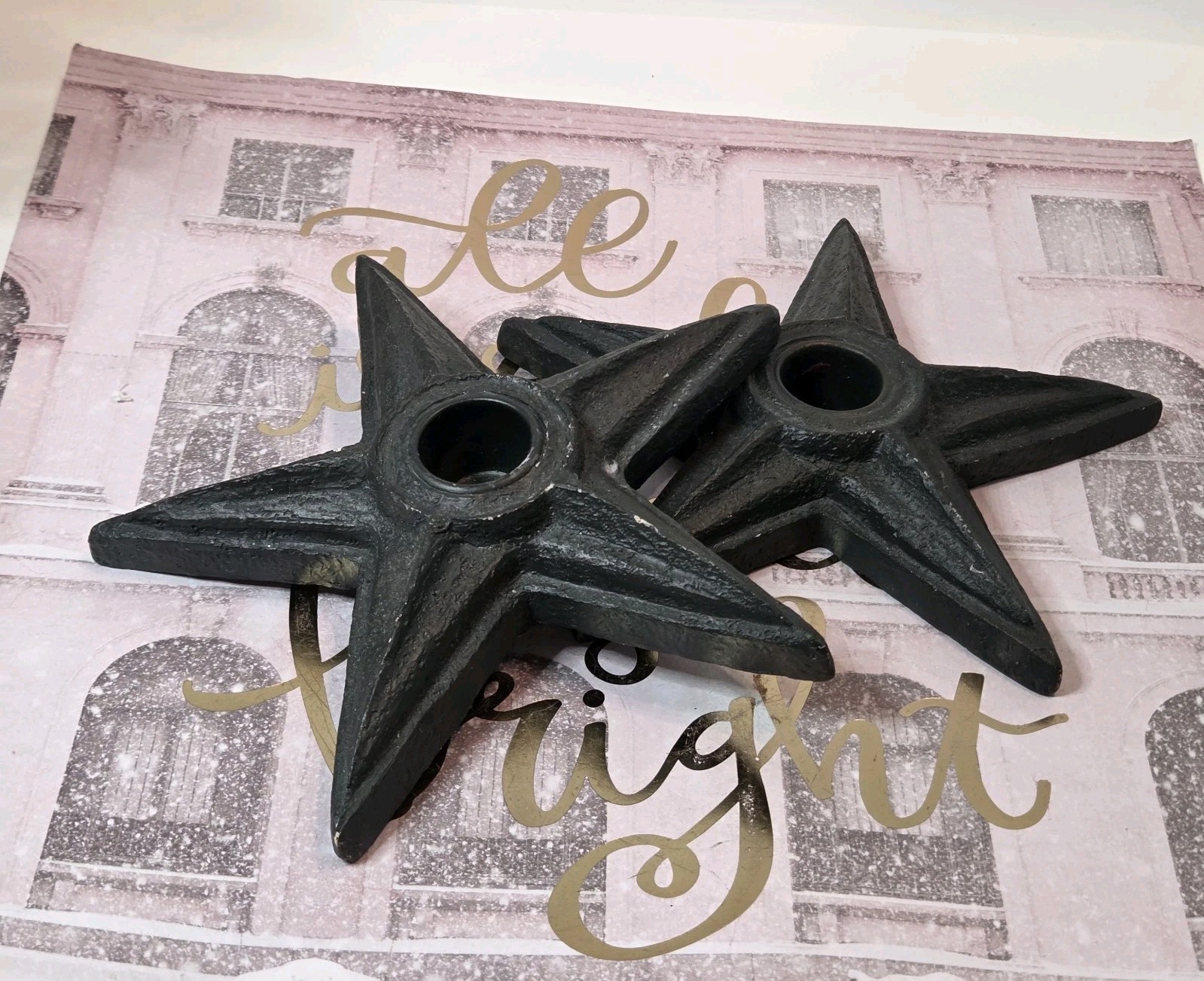 Cast Iron? Star Taper Candle Holders 5 Point (2) Patriotic Holidays 4th July 6″