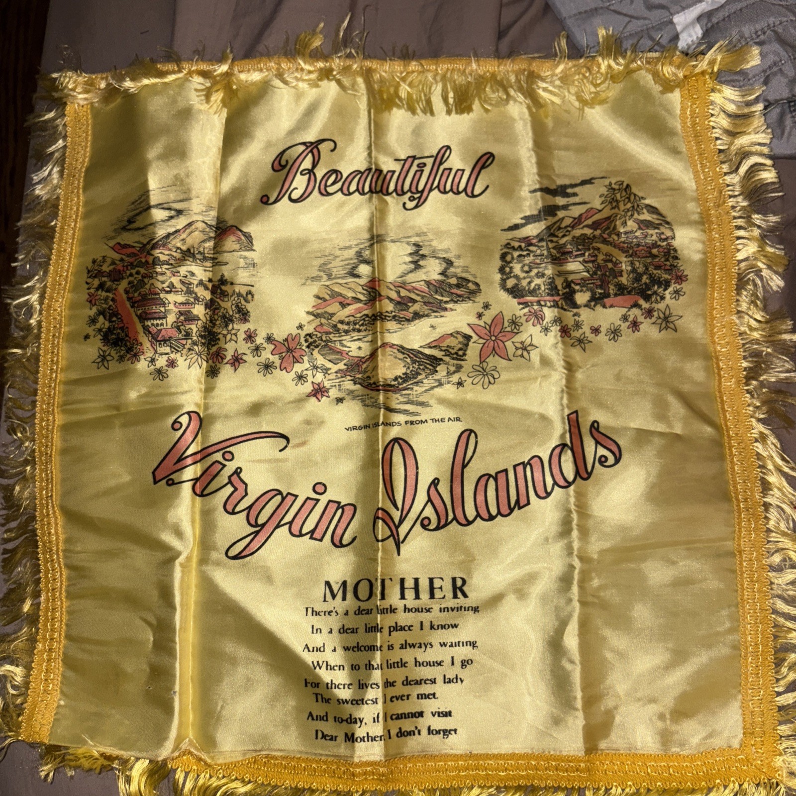 Vintage Original Korean-Conflict Satin Pillow Shams Featuring Mother (3 Pcs)