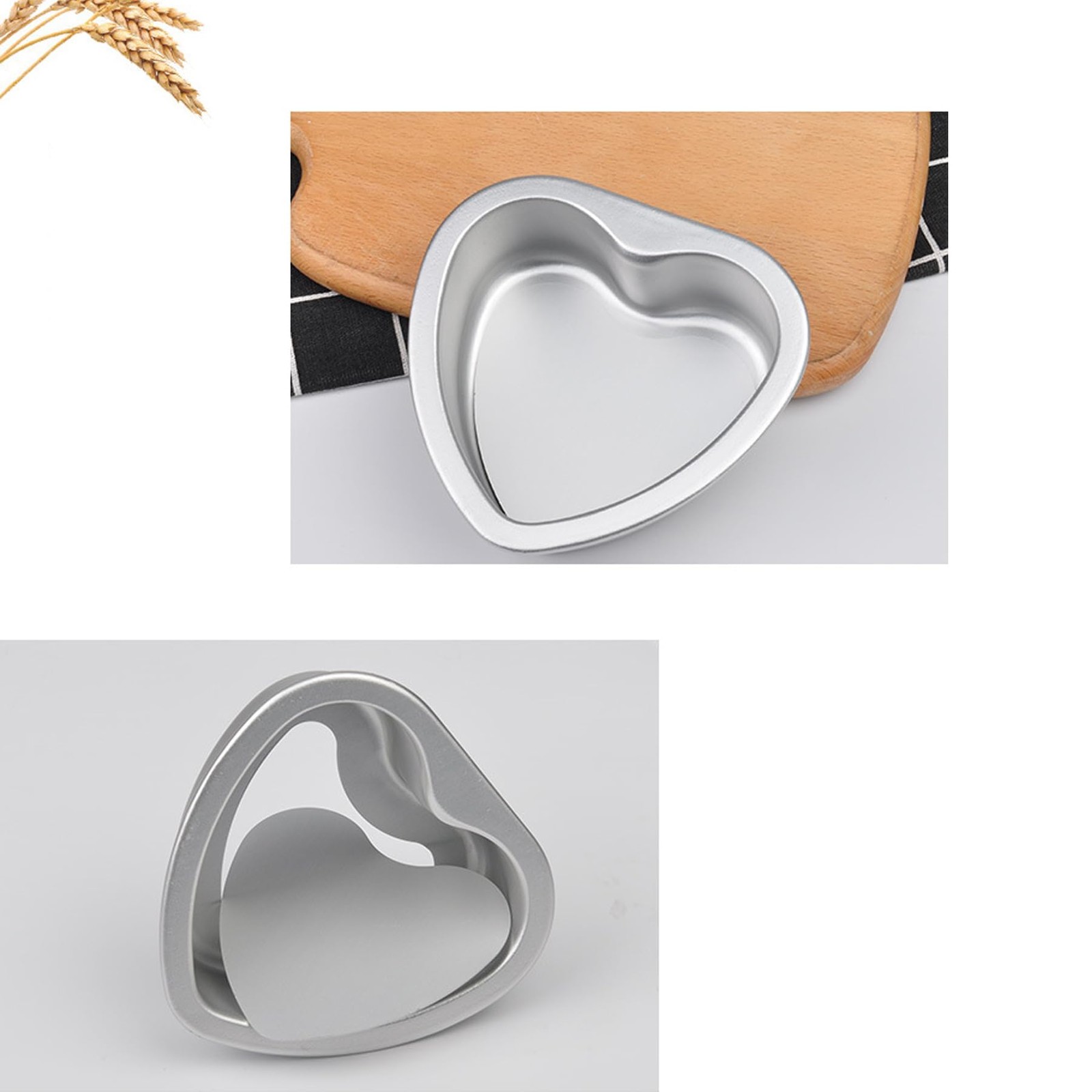 2 PCS 4+6 Inch Aluminum Deep Heart Shaped Cake Pan Set Removable Bottom Mold