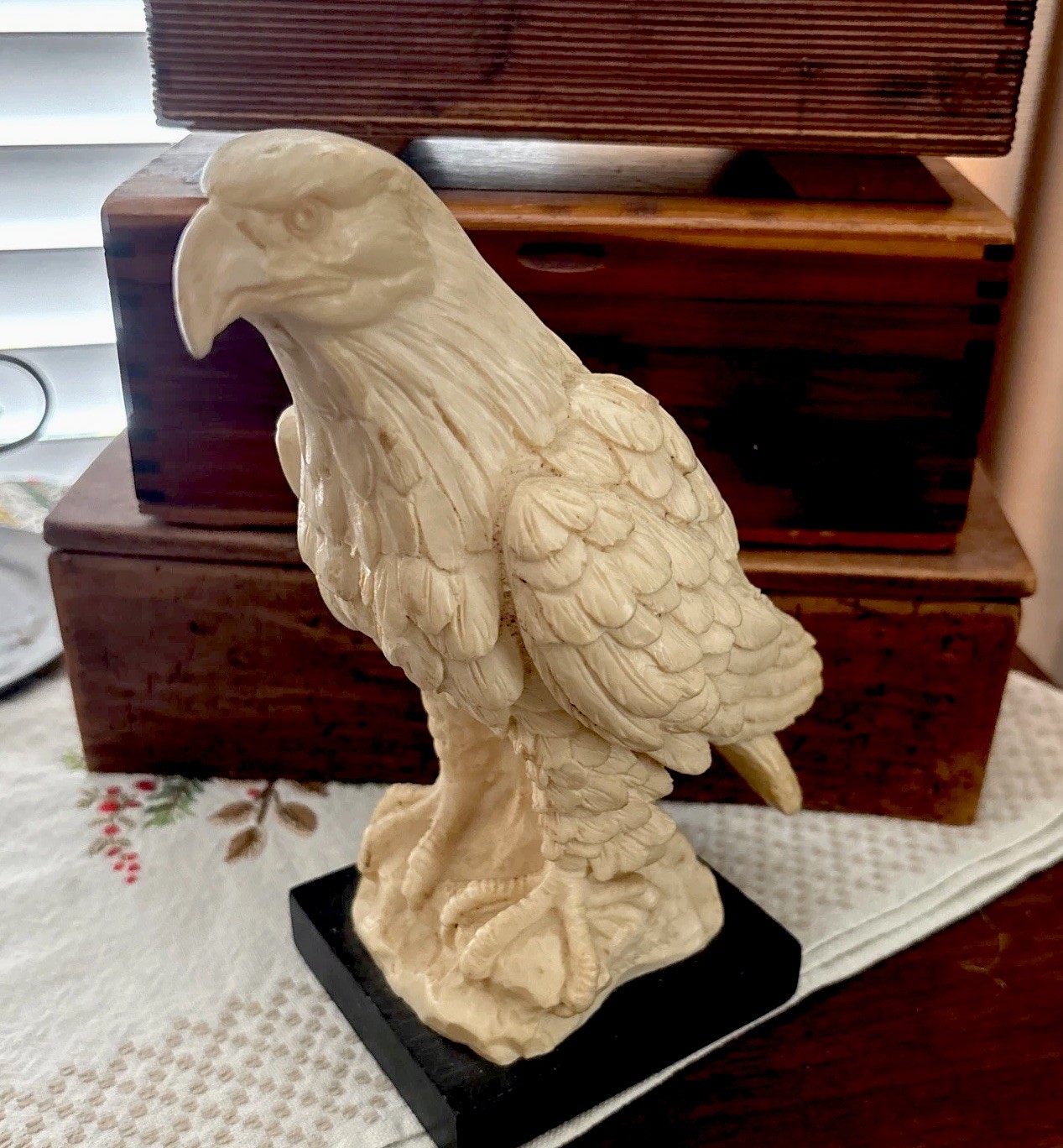 Regal White Eagle Statue by Sculptor A. Santini Classic Figures Italy Signed