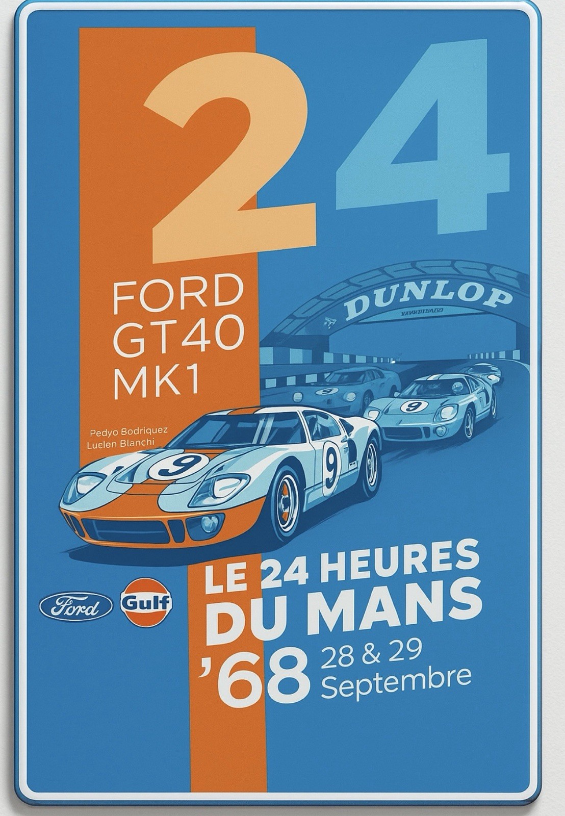 Retro Style Racing Team Gt 40 24hrs Le Mans Winner 12 Inches Sign Quality Sign