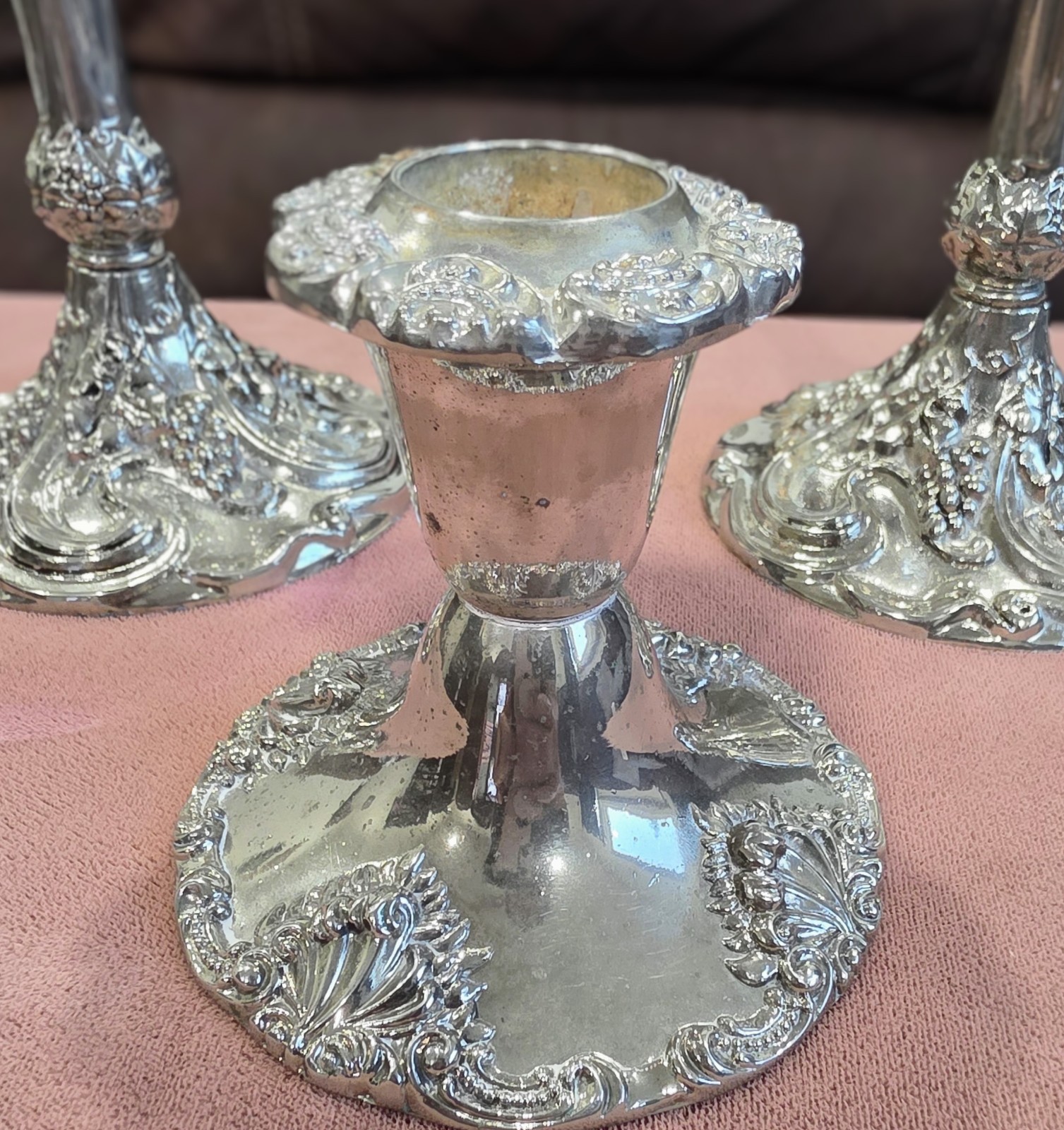 Vintage Godinger Style Silver Plated Candlestick Holders – Set Of 3
