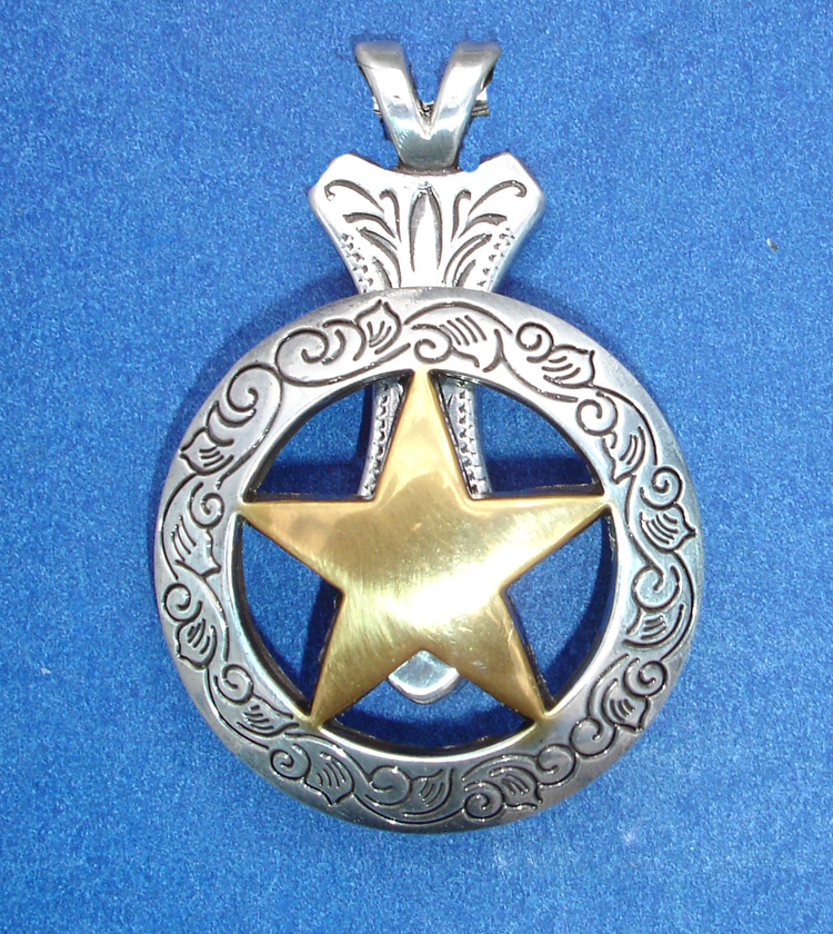 Western Jewelry Antique Silver/Gold Engraved Star Concho Pendant Kit