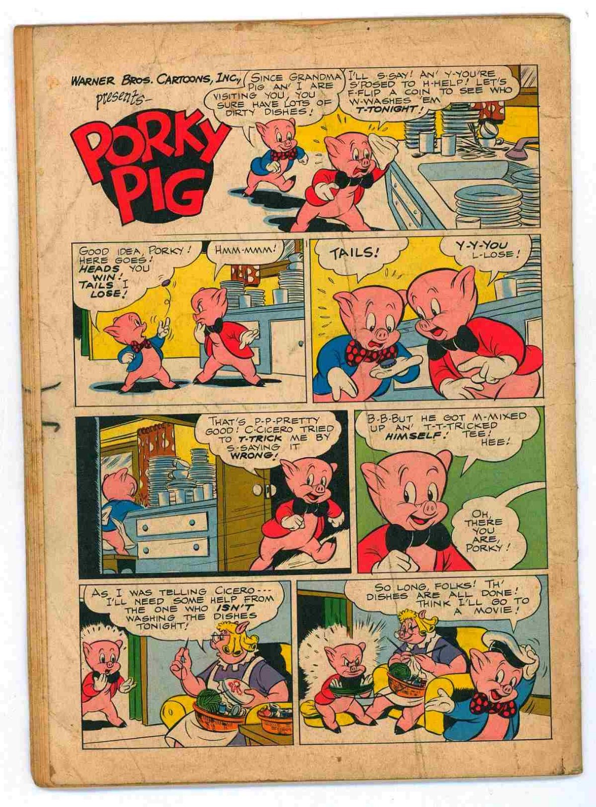DELL FOUR COLOR COMICS #182 VG 4.0 PORKY PIG “EVER-NEVER LAND” 1948 Comic