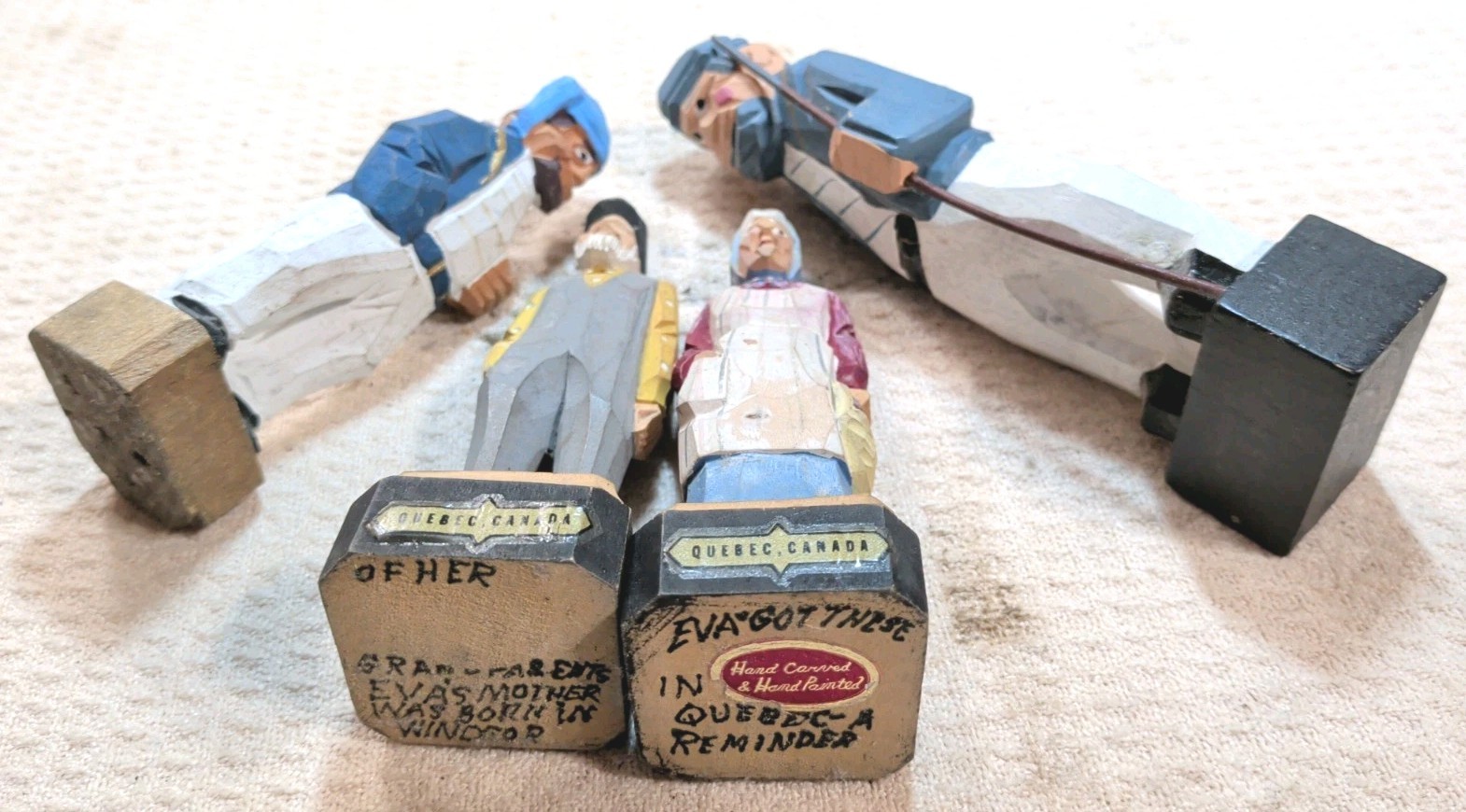 Vintage Lot 4 Hand Carved Wood Folk Art Figures Quebec Canada Carvings