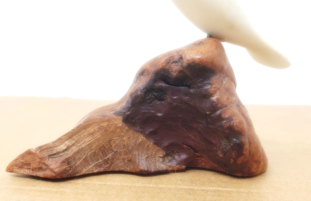 John Perry Manatee Sculpture – Burl Wood Base – Vintage – Matte White Pellucida