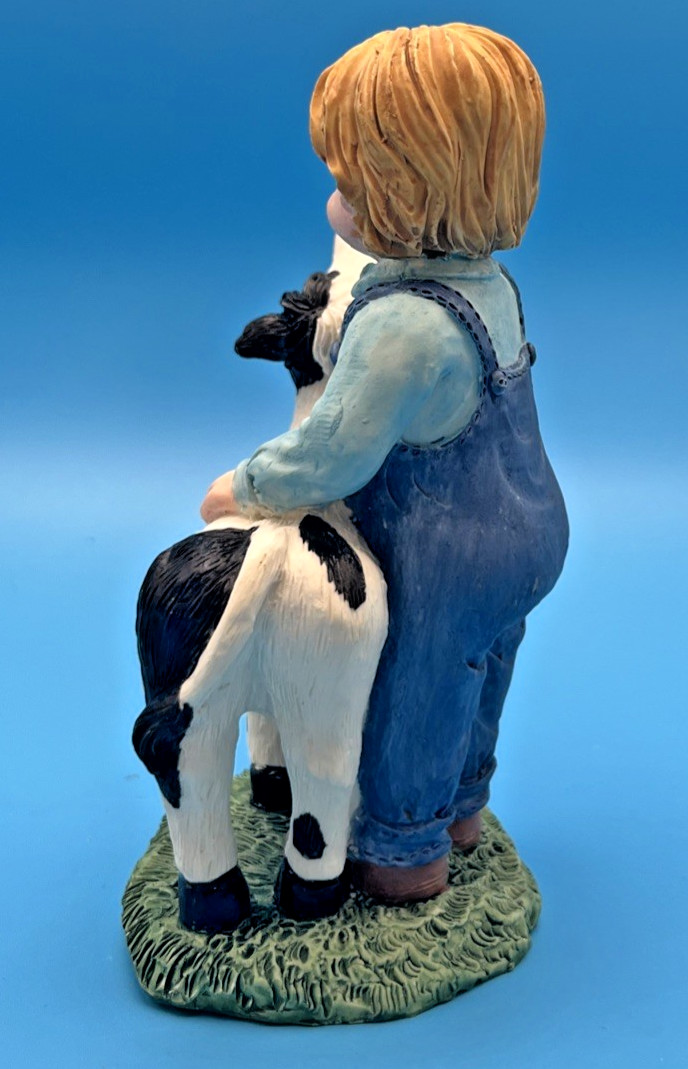 Boy Feeding Baby Cow with bottle Figurine 4.5″ Tall Youngs Inc gift Farm