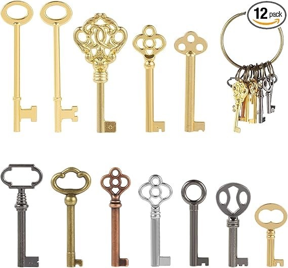 12PCS Hollow Barrel Universal Skeleton Key for Vintage Furniture and Locks