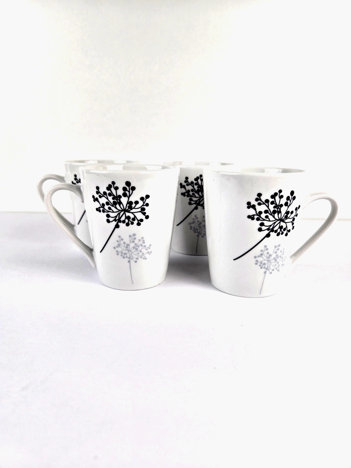 Gibson Home Netherwood White Mug Cup With Black And Gray Flowers Set of 4