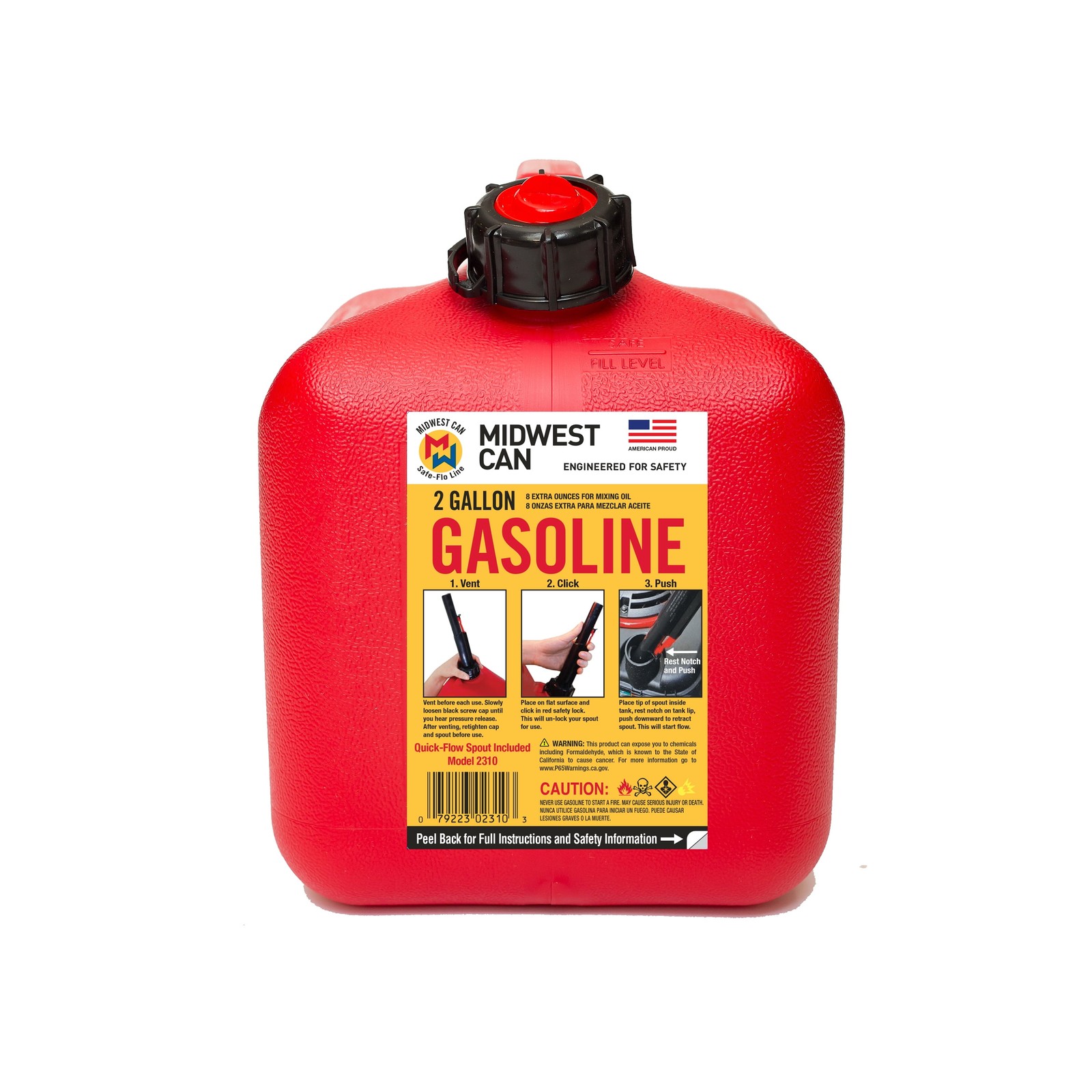Auto Shut off Gasoline Can, 2 Gallon, 8 Oz. Cpacity, Red in Color, Model 2310-4