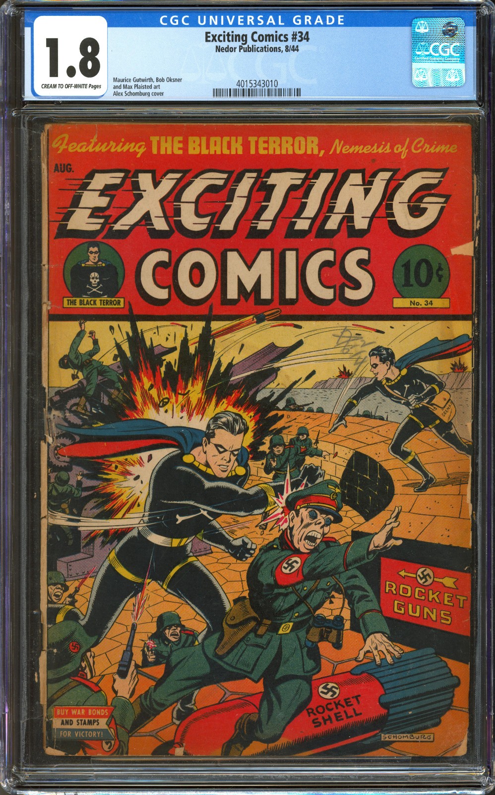 Exciting Comics #34 CGC 1.8 | Nedor 1944 | Schomburg WWII Cover | Black Terror