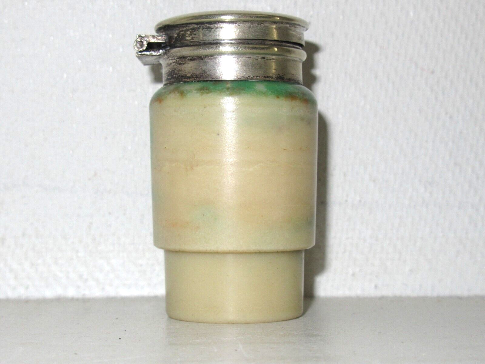 1890-1910 Art Nouveau Antique Ink Well Bottle Marbled Celluloid Hinge EPNS Lid