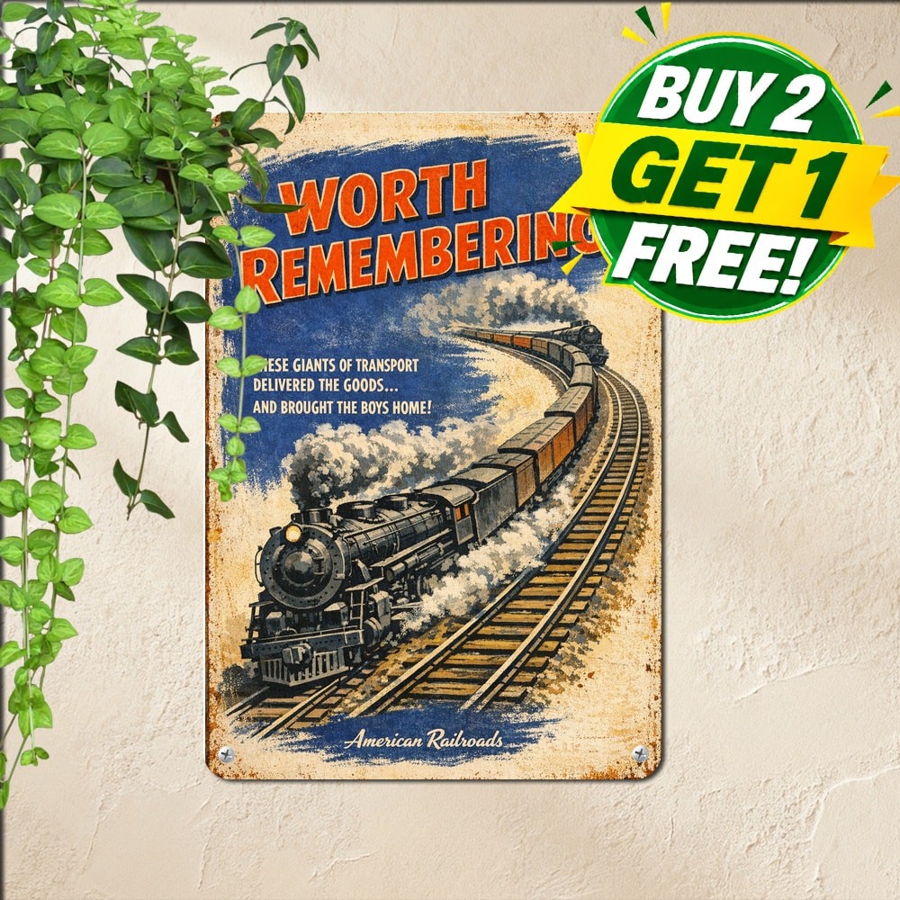 WWII Vintage Railroad Poster Metal Sign Historic Propaganda Decor Plaque