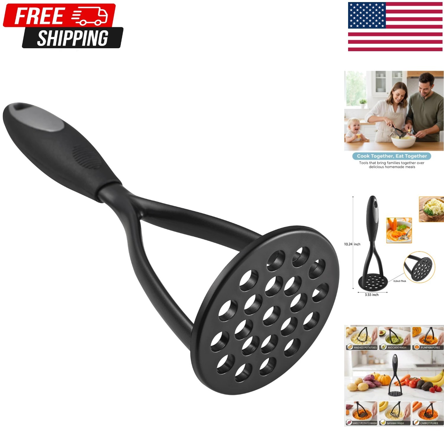 Potato Masher – Non-Scratch Masher Kitchen Tool with Thick Nylon Blade, Manual