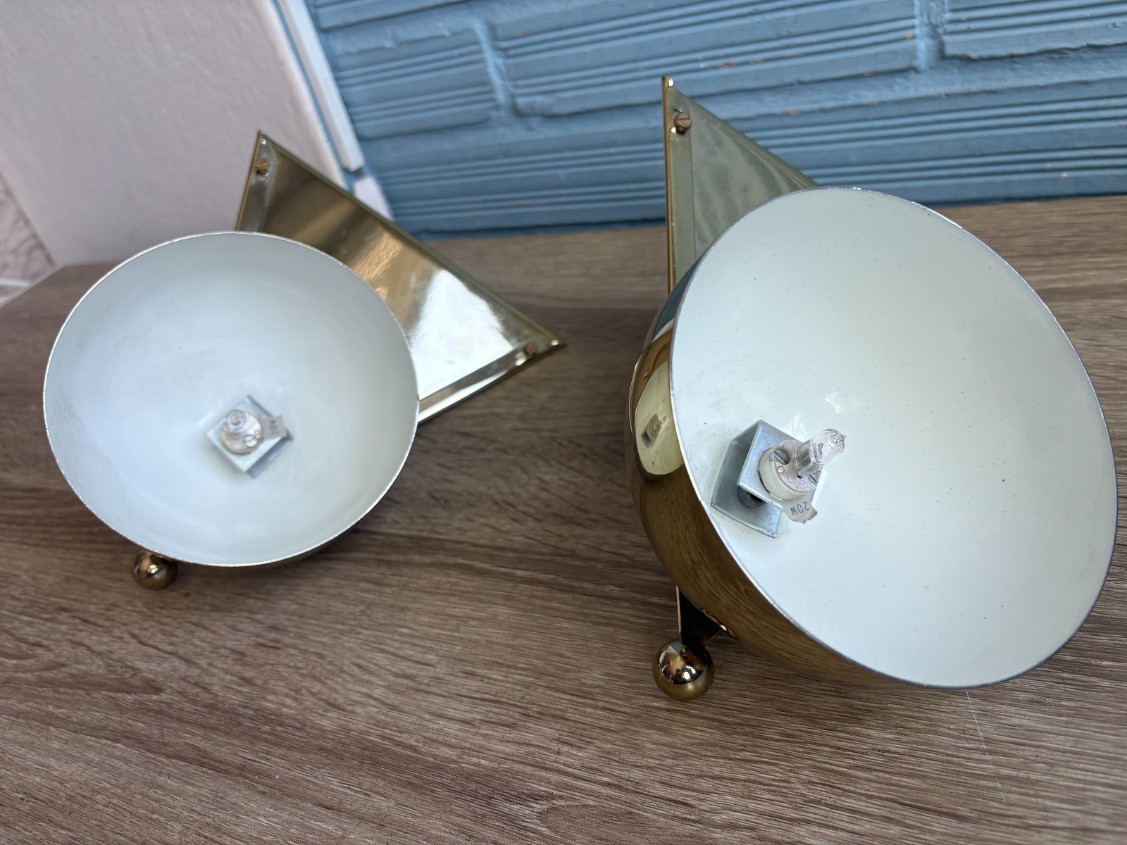 Vintage Pair of Gold Postmodern Sconce Lamp Design Light Halogen Wall 1980’s