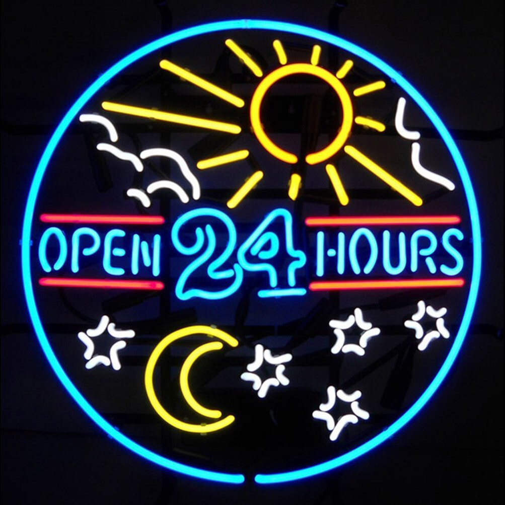 Open 24 Hours Neon Sign Bar Pub Store Restaurant Wall Decor Artwork Lamp 24″x24″