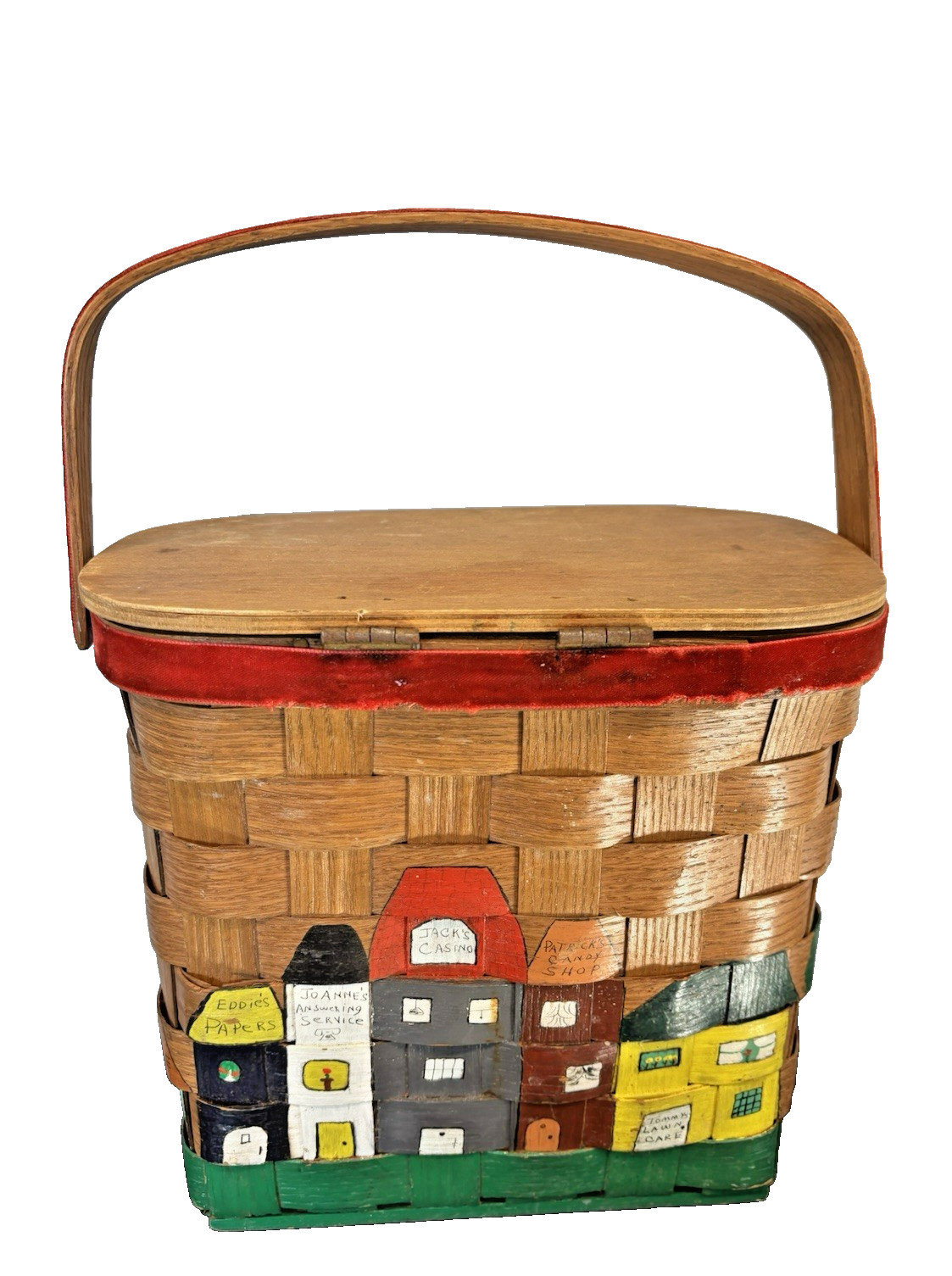 Caro Nan Hand Painted Woven 9 1/2″ Tall Basket Box Purse 13″ Tall w/ Handle