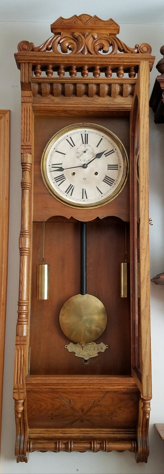 Ansonia Nice “Santa Fe” Weights Driven Regulator Wall Clock 8-Day Timepiece