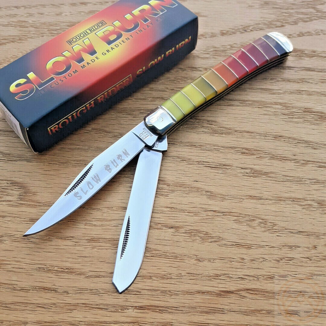 Rough Ryder Slow Burn Trapper Pocket Knife Stainless Blades Synthetic Handle