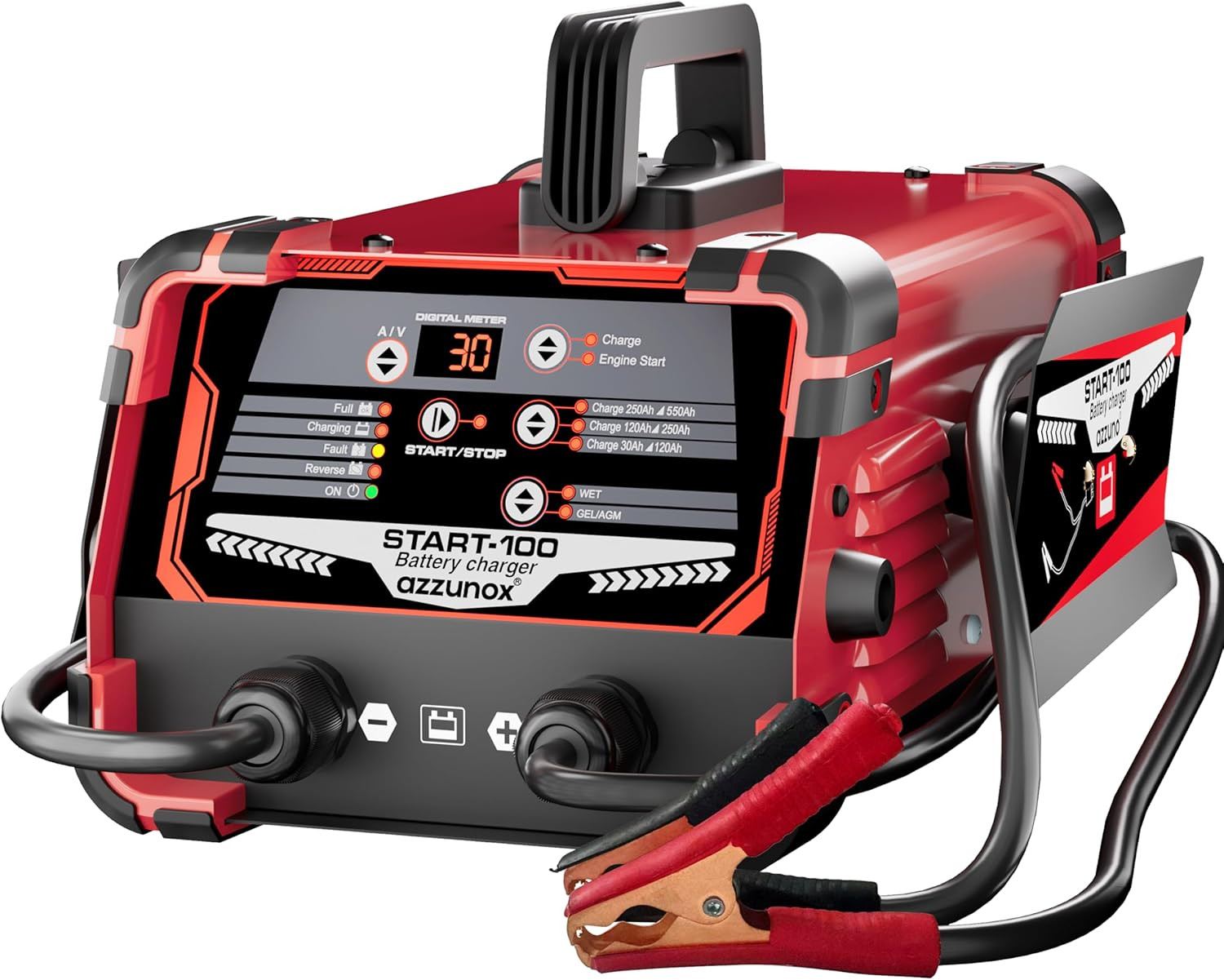 12V 24V Car Battery Charger & Engine Starter, 0-30A Automatic Battery Maintainer