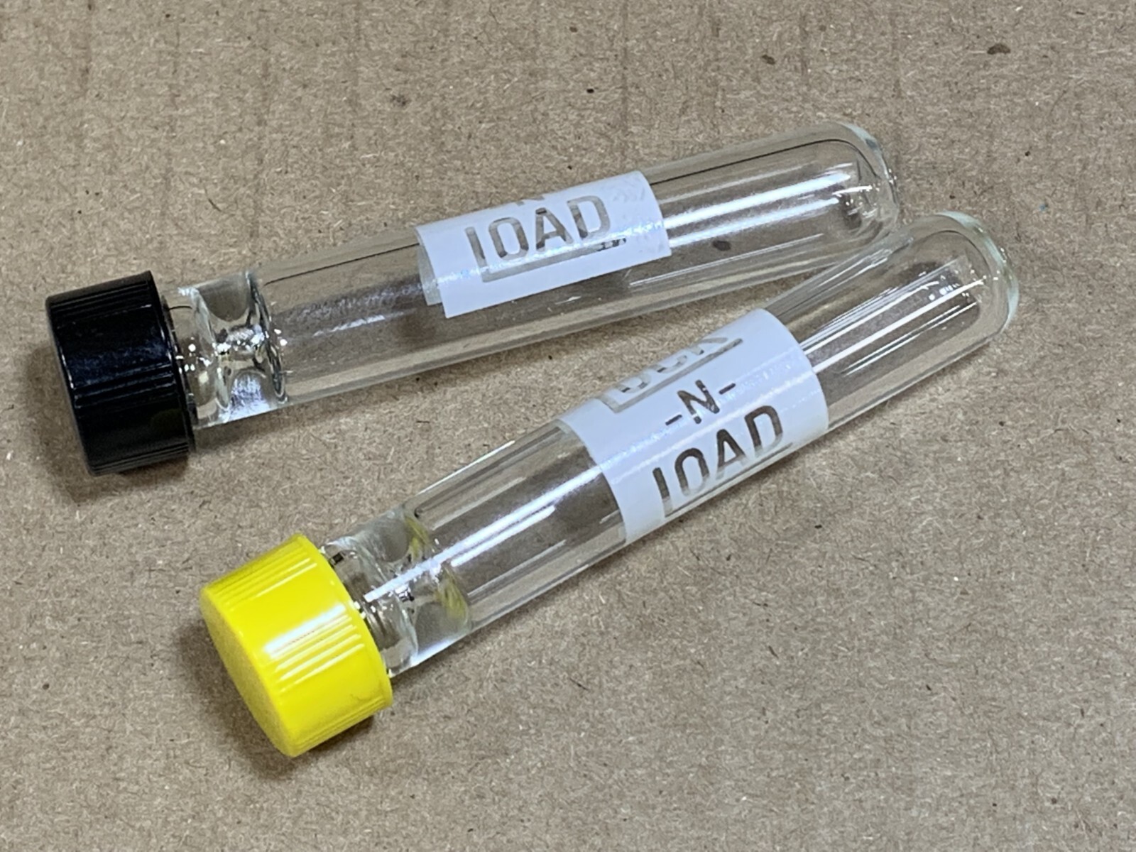 TWO x ‘Lock N Load’ BLACK AND YELLOW COLOR TOPS Glass Chillum Pipes w/Cap 9mmx3″