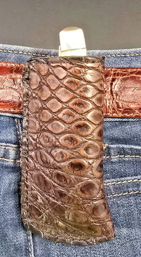 Old Timer Case Alligator Skin Sheath Boker Trapper Custom Knife Brown Sheath