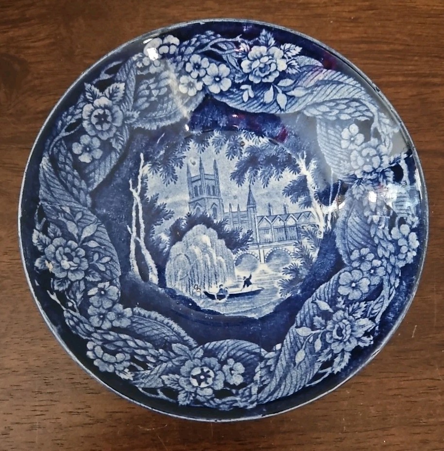OLD Blue White Transferware Castle overlook Moat 5 3/4″ Berry Fruit Bowl