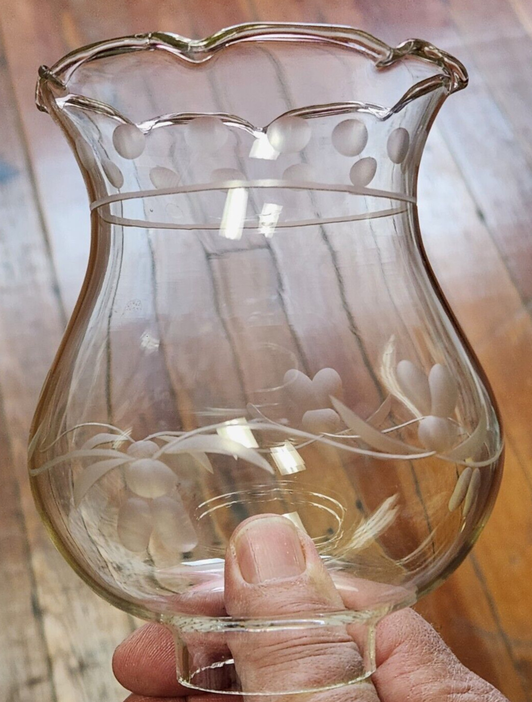 Etched Clear Glass Lamp Shade Scalloped Berry Pattern 1.75” Fitter 5” Tall